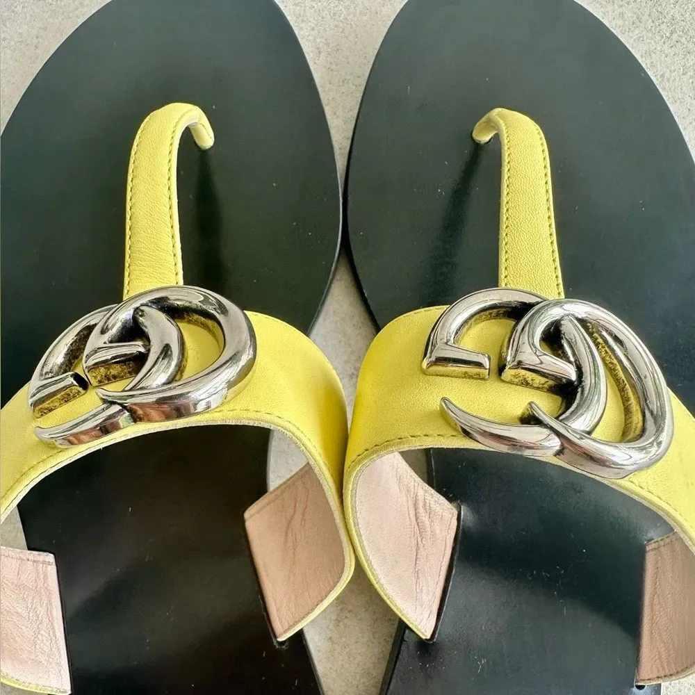 Gucci GG Marmont  Flip Flop Sandals Pastel Yellow Flat Thong Slides EU36.5 US6.5